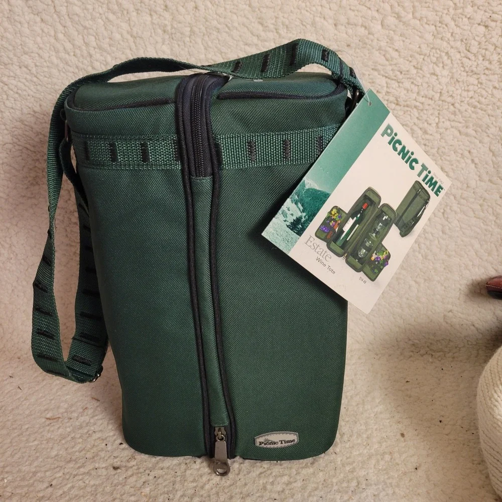 Picnic Time Estate Wine Tote Unisex OS Green NEW Insulated 2 Bottle Carrier Bag